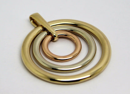 Genuine Heavy Solid 9ct 9k Yellow, White And Rose Gold 375 3 Circles Pendant
