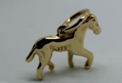 Genuine 9ct Yellow or Rose or White Gold Small 3D Horse Pendant or Charm
