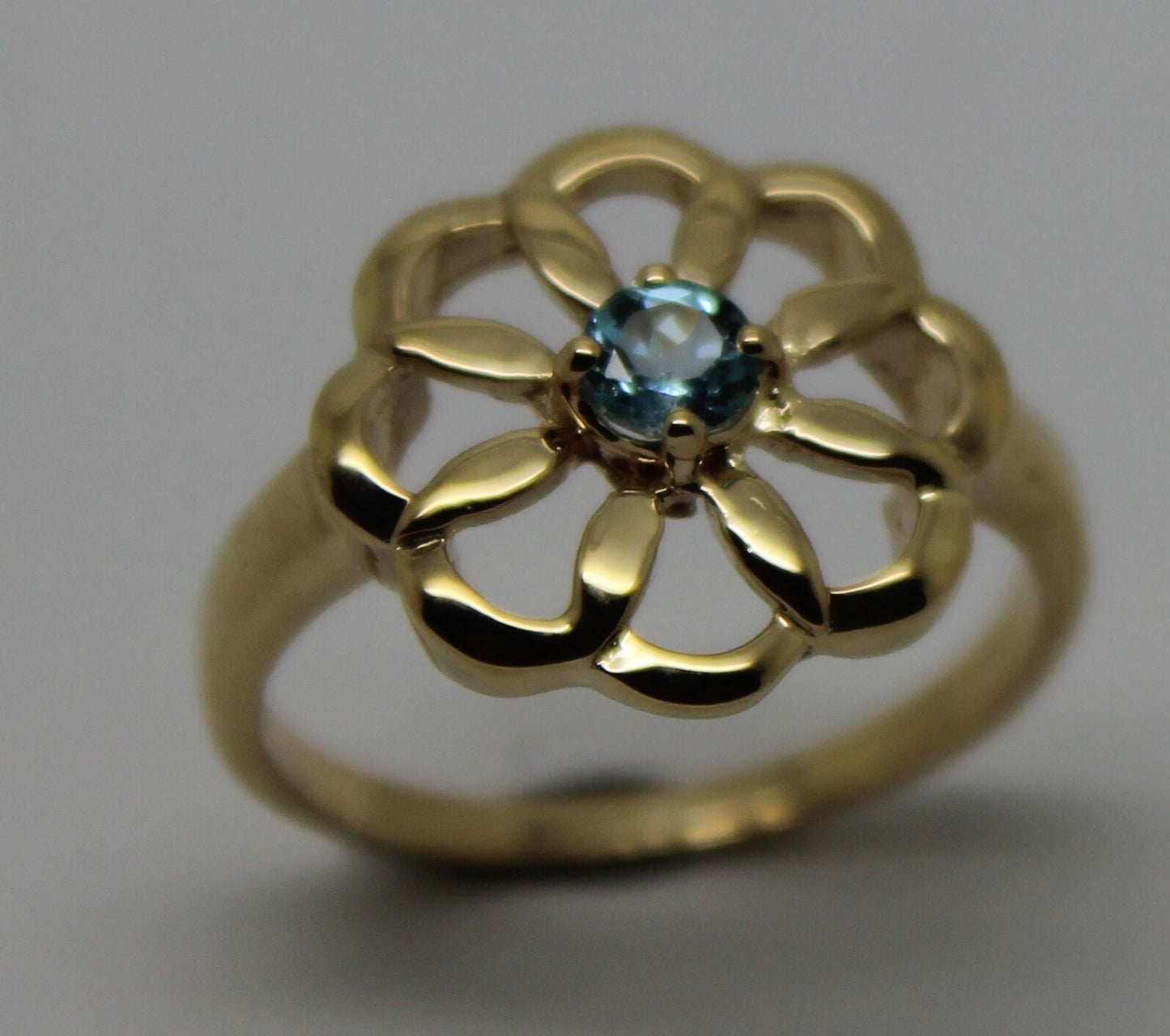 Genuine 9ct Yellow, Rose or White Gold Blue Topaz November Stone Flower Ring