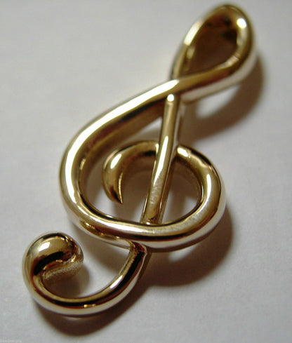 Heavy Solid 9ct Yellow or Rose or White Gold Treble Clef Music Note pendant