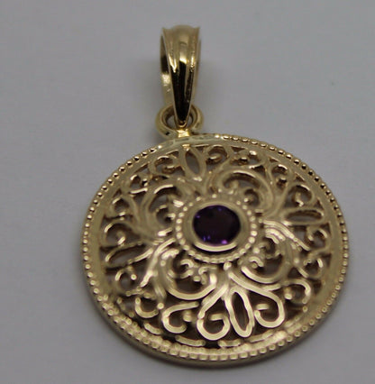Kaedesigns, 9ct Yellow Gold or White Gold or Rose Gold filigree Amethyst Pendant