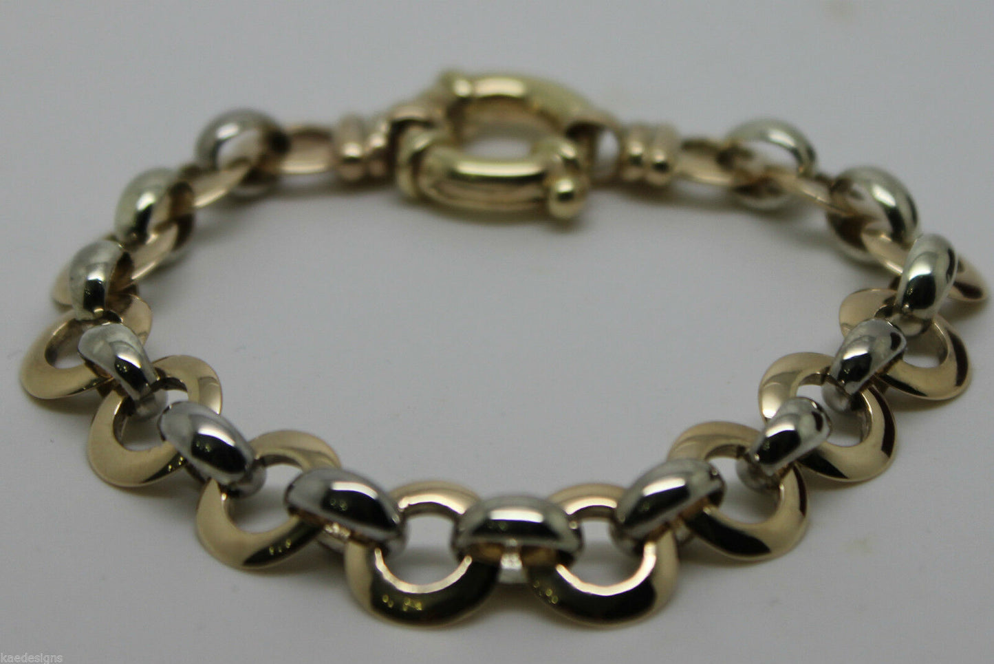 Genuine 9ct 9kt Yellow And White Gold Solid Belcher And Circle Bracelet