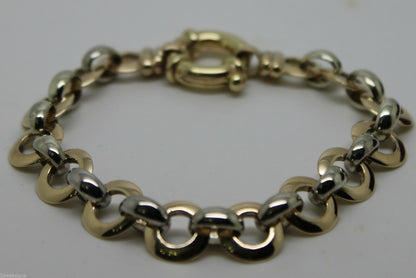 Genuine 9ct 9kt Yellow And White Gold Solid Belcher And Circle Bracelet