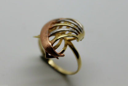 Size P, Genuine 18ct 750 Rose Yellow & White Gold Dress 3 Tone Ring