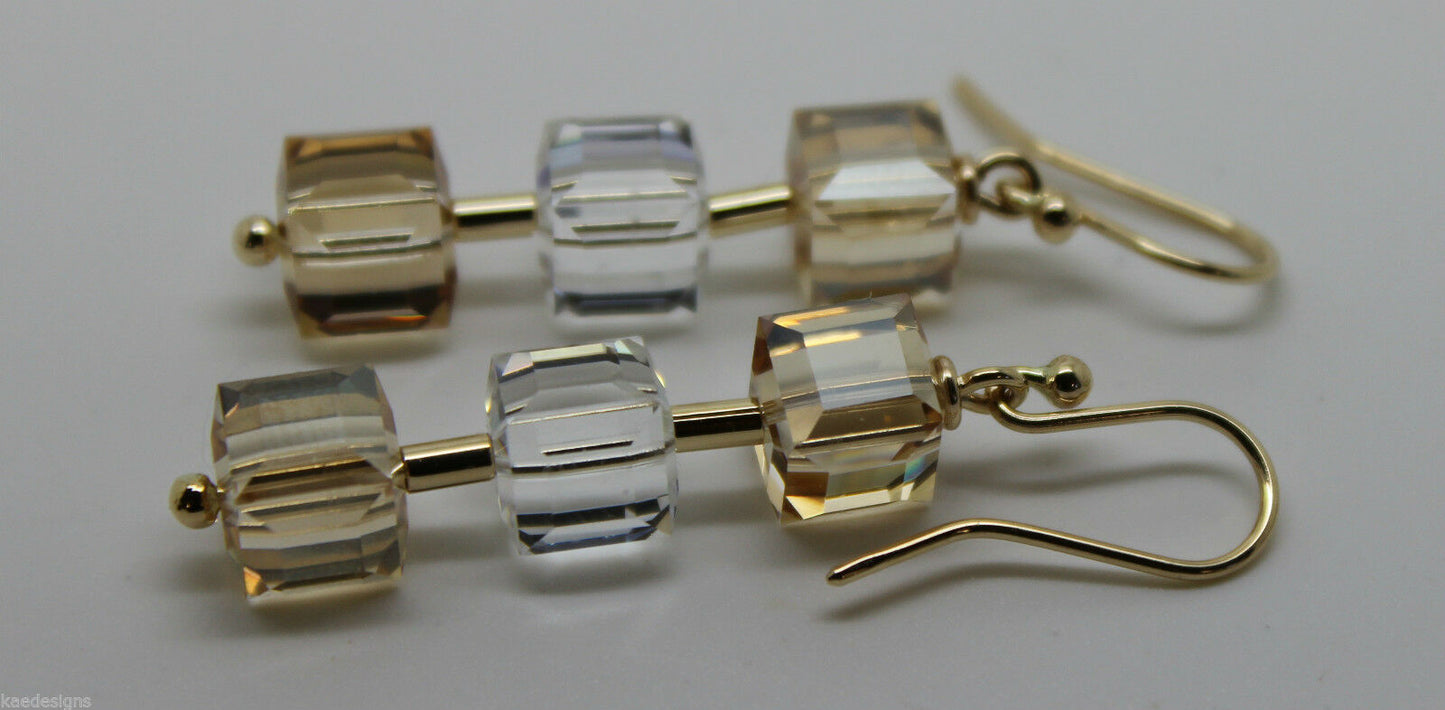 Kaedesigns, Genuine 9ct 9k 375 Yellow Gold Crystal Earrings