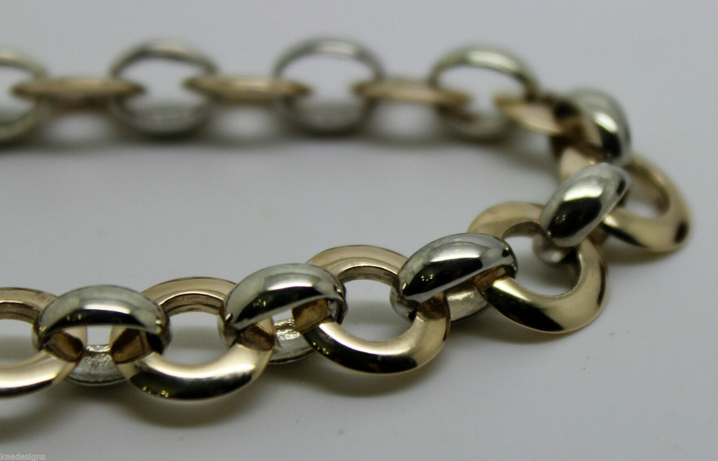 Genuine 9ct 9kt Yellow And White Gold Solid Belcher And Circle Bracelet
