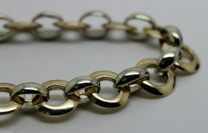 Genuine 9ct 9kt Yellow And White Gold Solid Belcher And Circle Bracelet