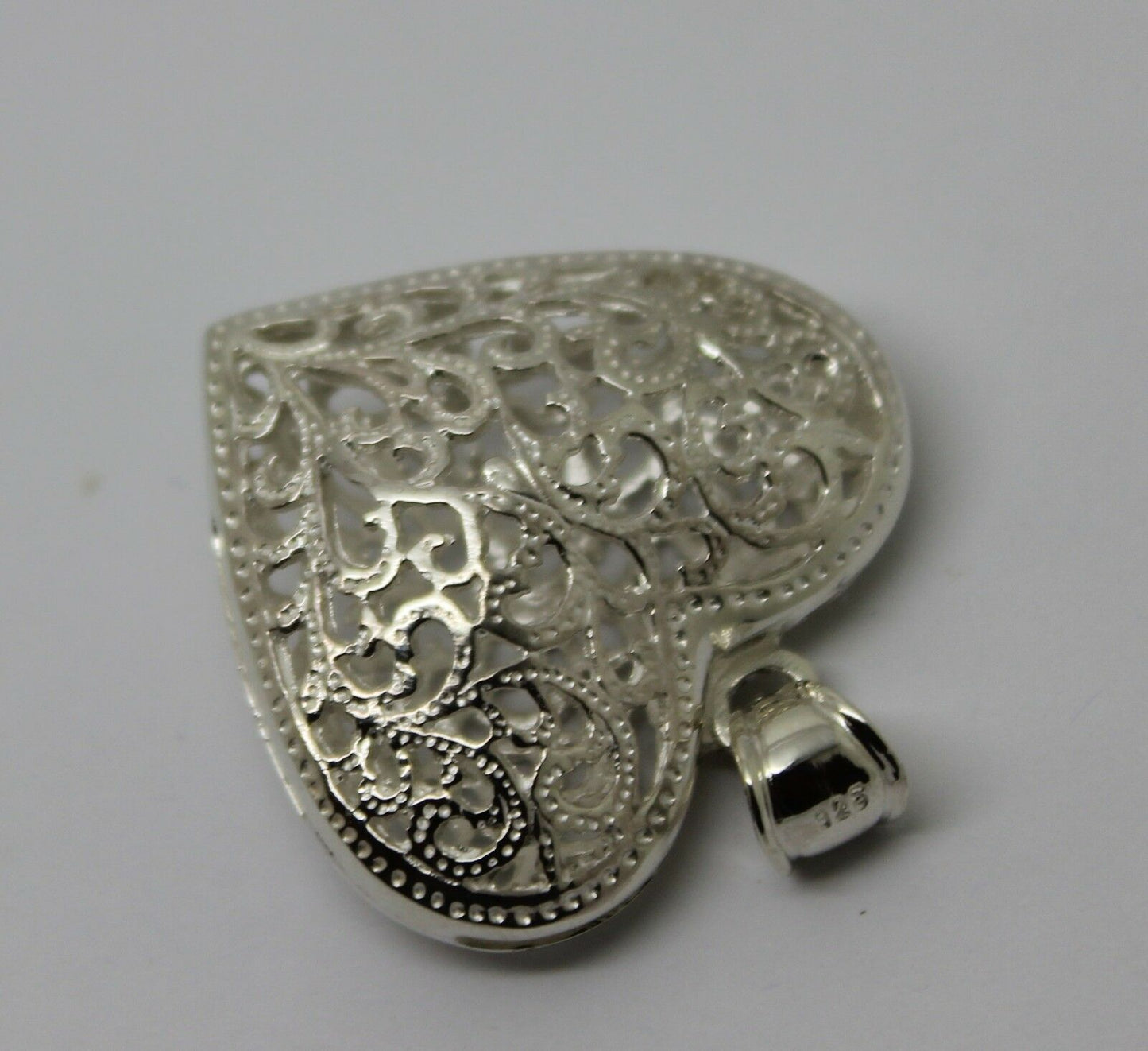 Genuine Sterling Silver 925 Huge Heavy Large Filigree Heart Pendant