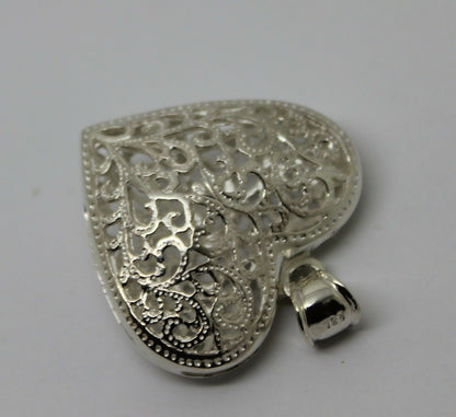 Genuine Sterling Silver 925 Huge Heavy Large Filigree Heart Pendant