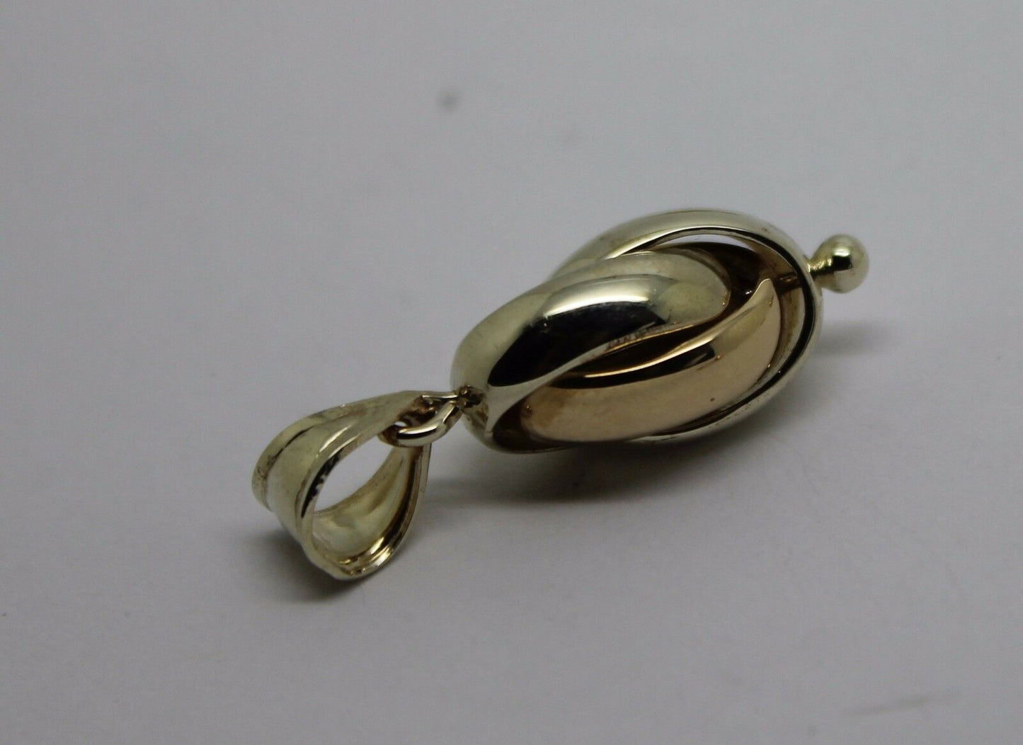 Genuine 9ct 9k 375 Yellow & White Gold Oval Triple Belcher Ball Pendant