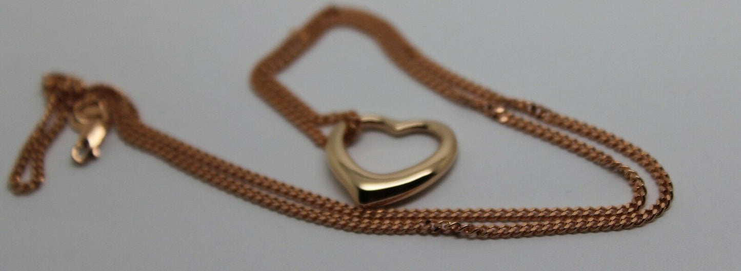 Genuine 9ct 9kt Rose Gold / 375 Belcher Chain Necklace 44cm + Heart Pendant