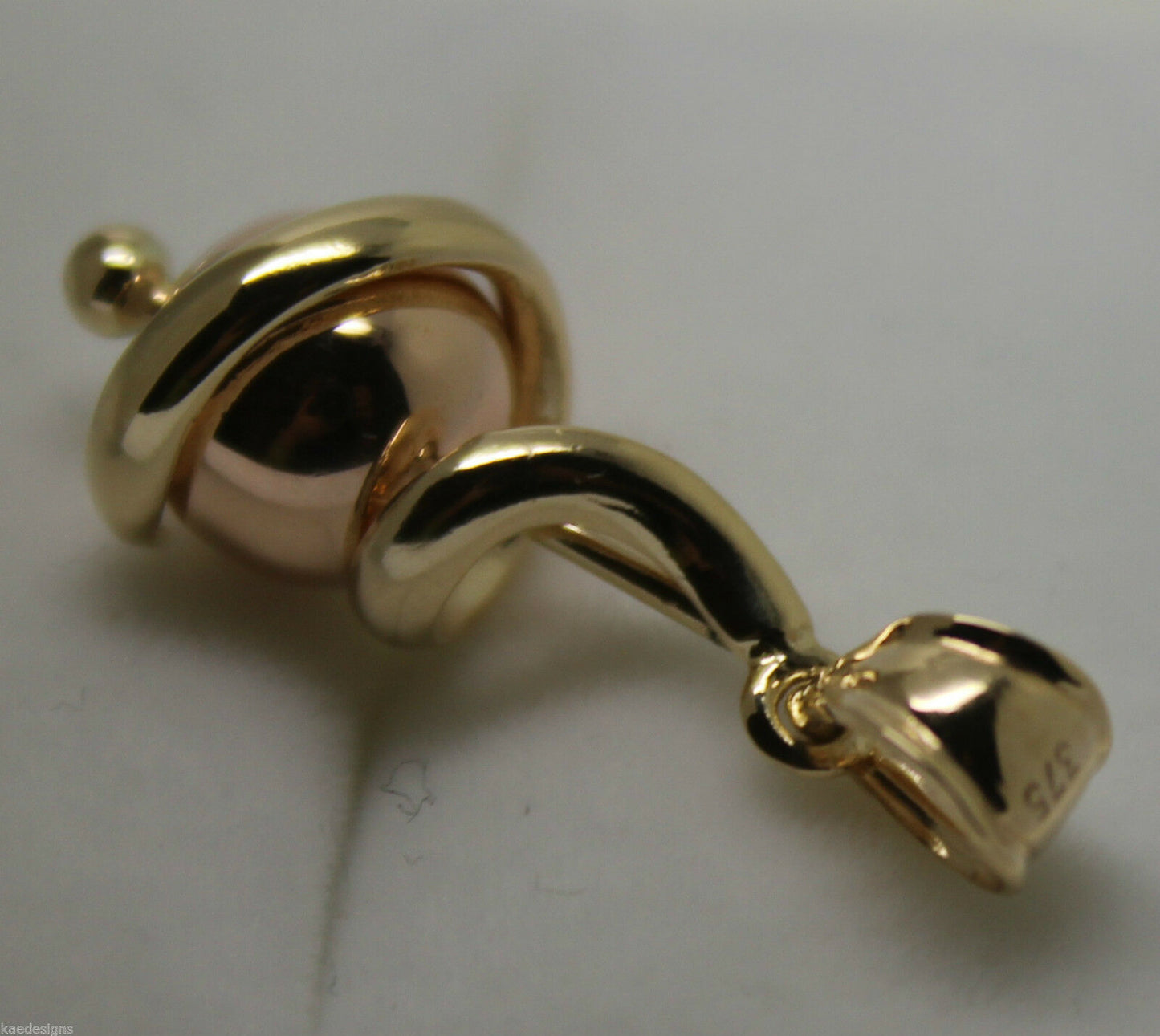 Genuine 9ct 9kt 375 Yellow & Rose Gold 8mm Swirl Ball Pendant