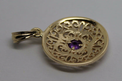 Kaedesigns, 9ct Yellow Gold or White Gold or Rose Gold filigree Amethyst Pendant