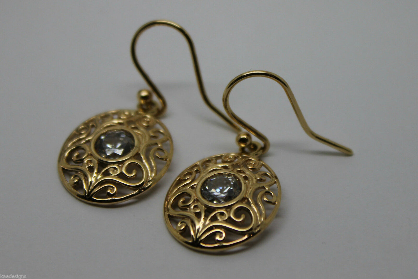 9ct 9k 375 Yellow, White, or Rose Gold Cubic Zirconia Oval Filigree Hook Earrings