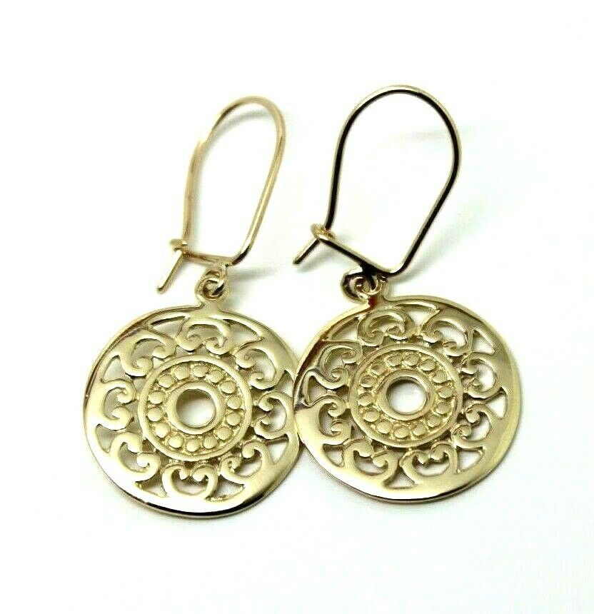 Genuine 9ct Yellow, Rose Or White Gold Flat Filigree Drop Round Closed Hooks Earrings