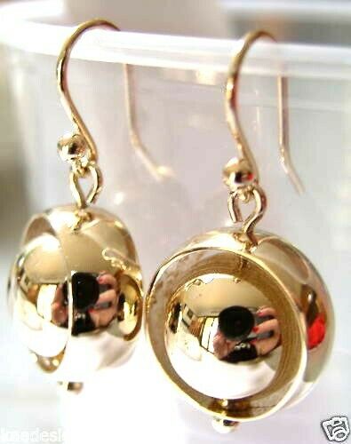 Kaedesigns Genuine 9ct 9k 375 Yellow, Rose or White Gold 12mm Spinning Belcher Ball Earrings