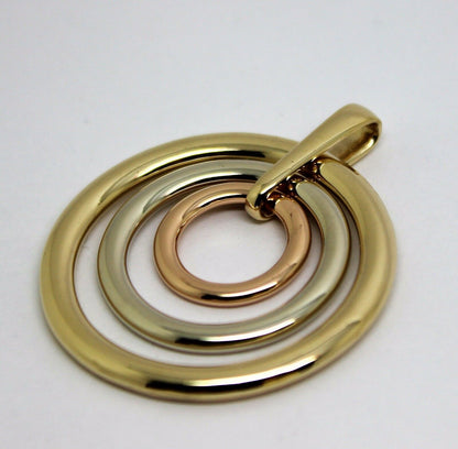 Genuine Heavy Solid 9ct 9k Yellow, White And Rose Gold 375 3 Circles Pendant