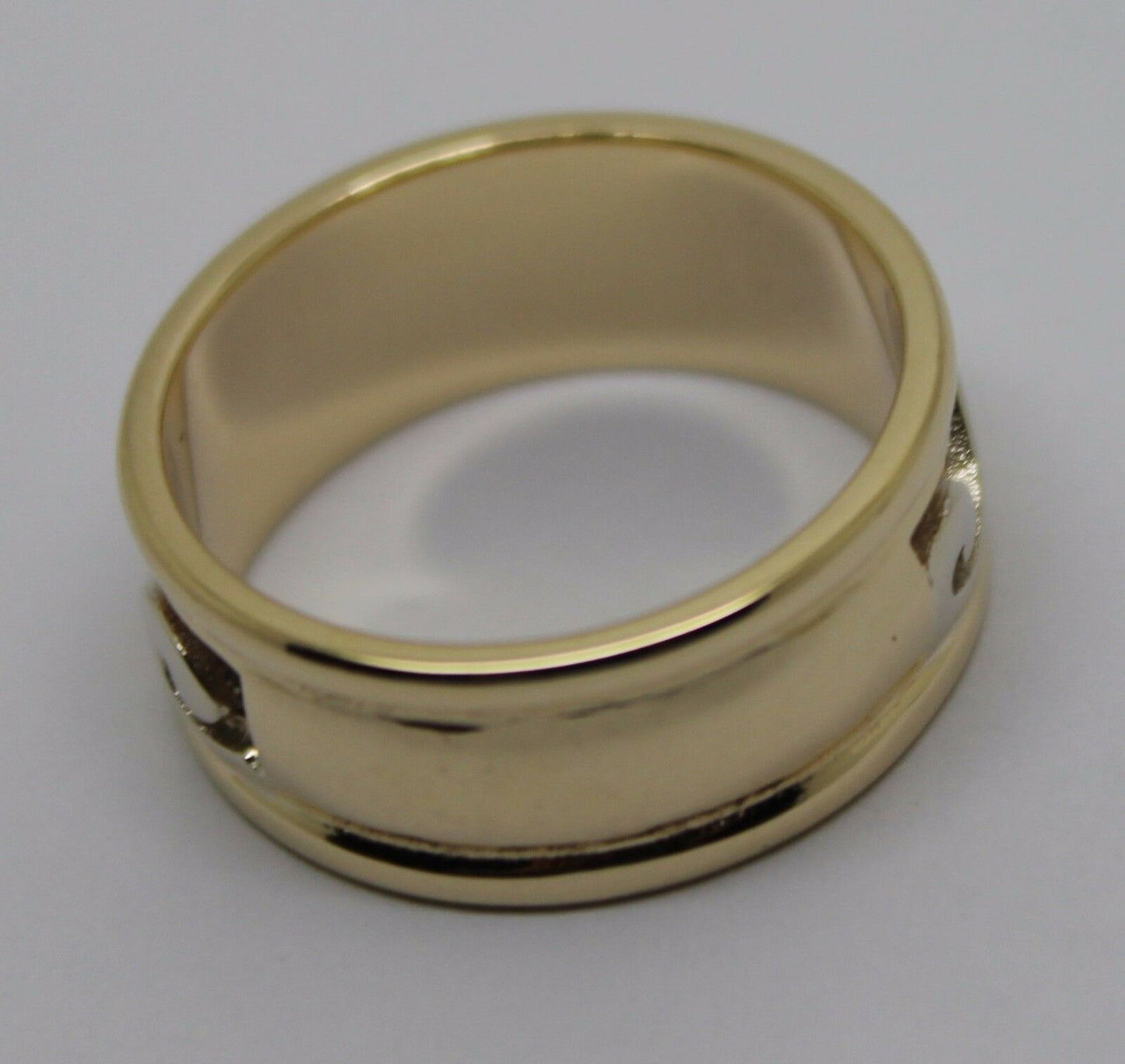 Solid Genuine 9ct 9kt Yellow And White Gold Mens Surf Wave Ring - Choose your ring size