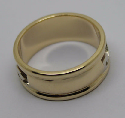 Solid Genuine 9ct 9kt Yellow And White Gold Mens Surf Wave Ring - Choose your ring size