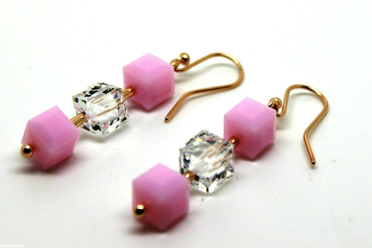 Genuine 9ct 9k 375 Rose Gold 8mm Rose Drop Pink & Crystal Earrings
