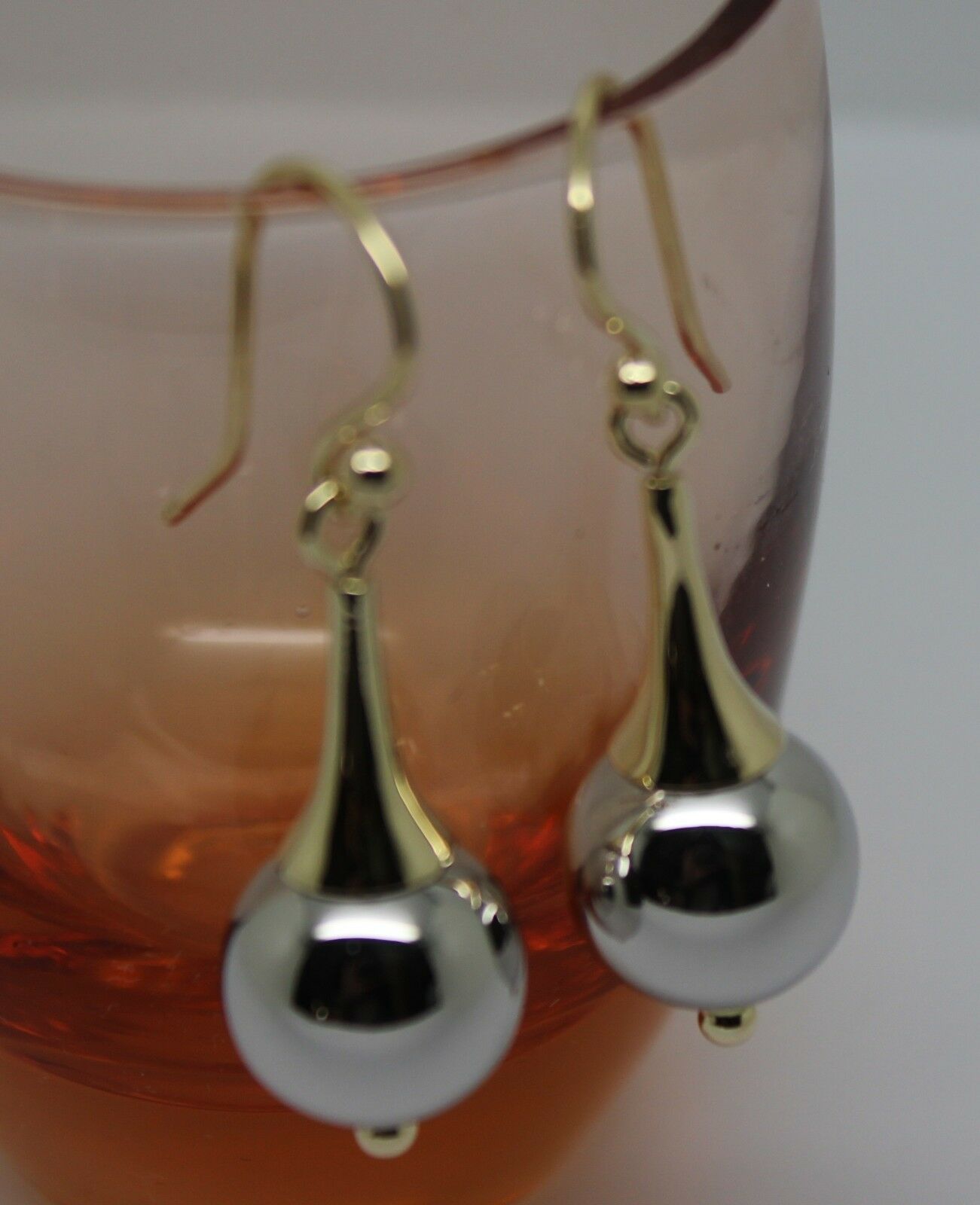 Genuine 9ct 9k 375 Two Tone Yellow & White or Rose & White Gold 12mm Ball Drop Earrings