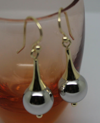 Genuine 9ct 9k 375 Two Tone Yellow & White or Rose & White Gold 12mm Ball Drop Earrings
