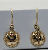 New 9ct Yellow or White or Rose Gold 12mm Half Ball Filigree Hook Flower Earrings