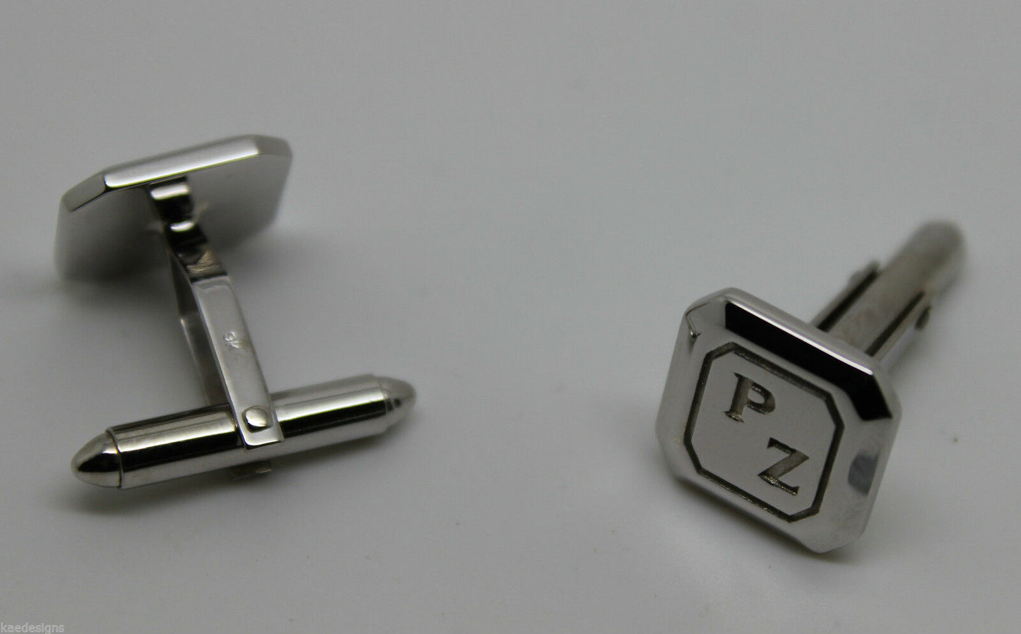 Genuine 9ct 9K Full Solid Custom Made Heavy Engraved Cufflinks White Gold