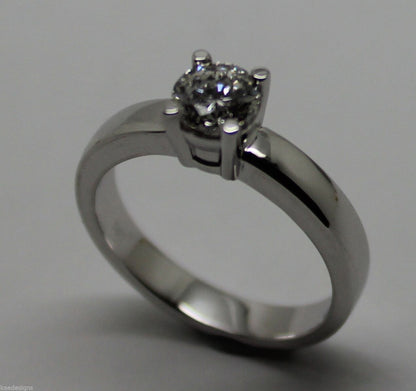 Genuine 18ct 18k Solid White Gold Round Cut Ring Size J 1/2