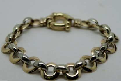 Genuine 9ct 9kt Yellow And White Gold Solid Belcher And Circle Bracelet