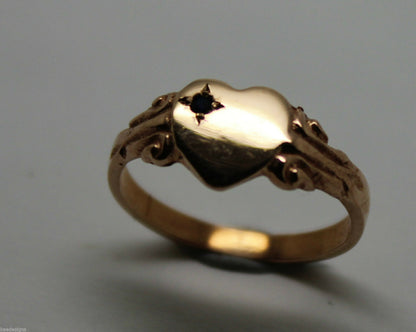 Genuine 9ct Yellow, Rose or White Gold Blue Sapphire Heart Signet Ring