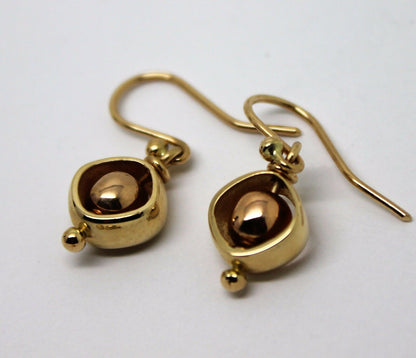 Genuine New 9k 9ct Rose & Yellow Gold Spinning Belcher Ball Earrings