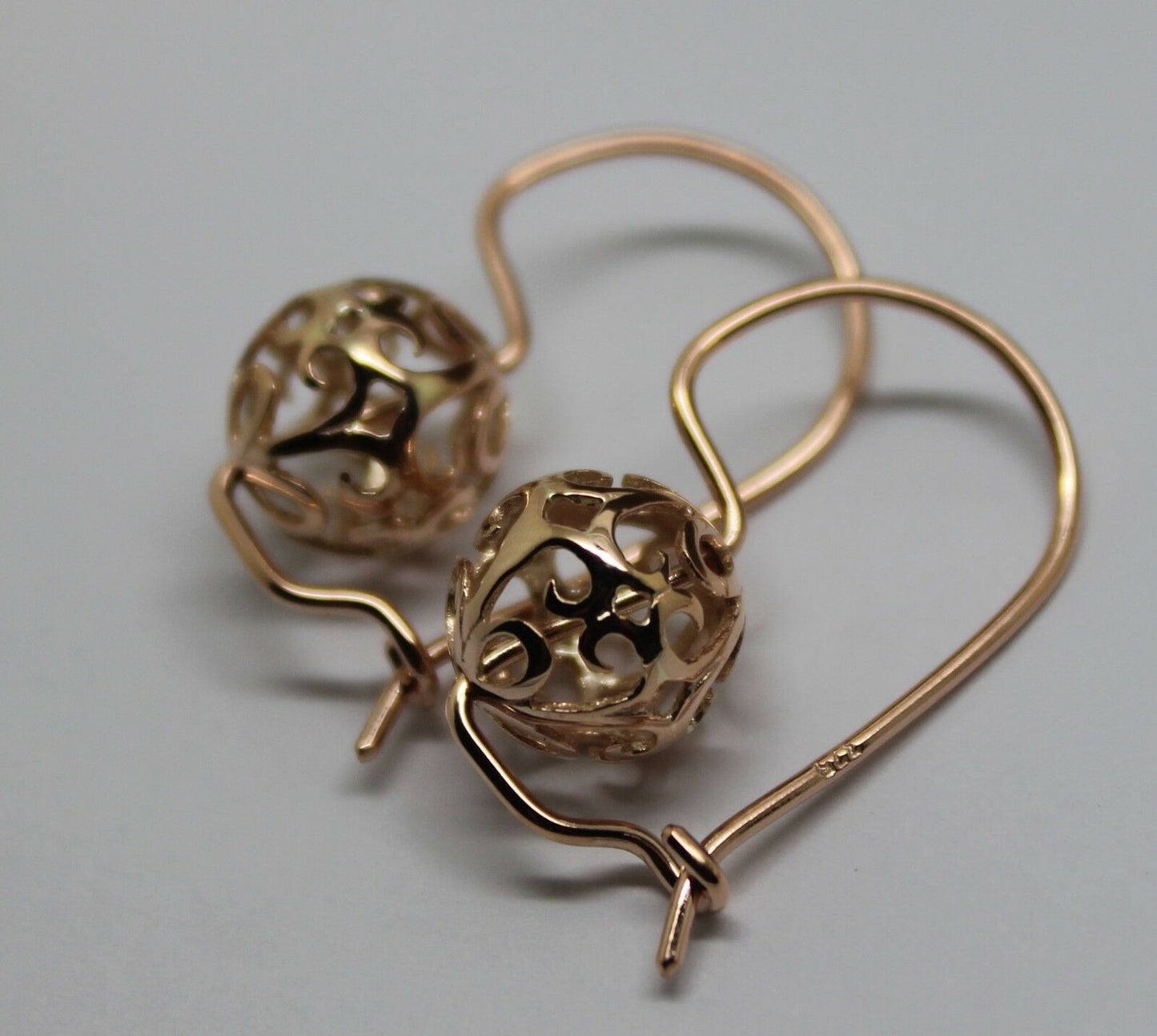 Genuine Solid 9ct 9k 375 Yellow, Rose or White Gold 10mm Euro Ball Drop Filigree Flower Earrings
