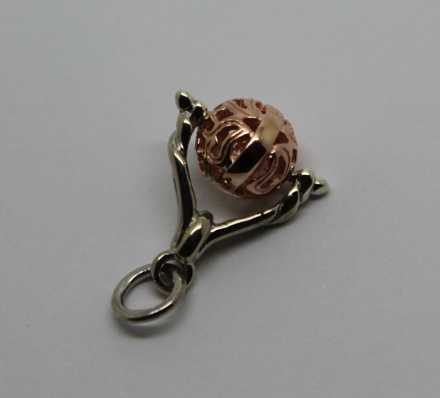 Genuine 9ct Solid 8mm Rose & White Gold Ball Spinner Pendant