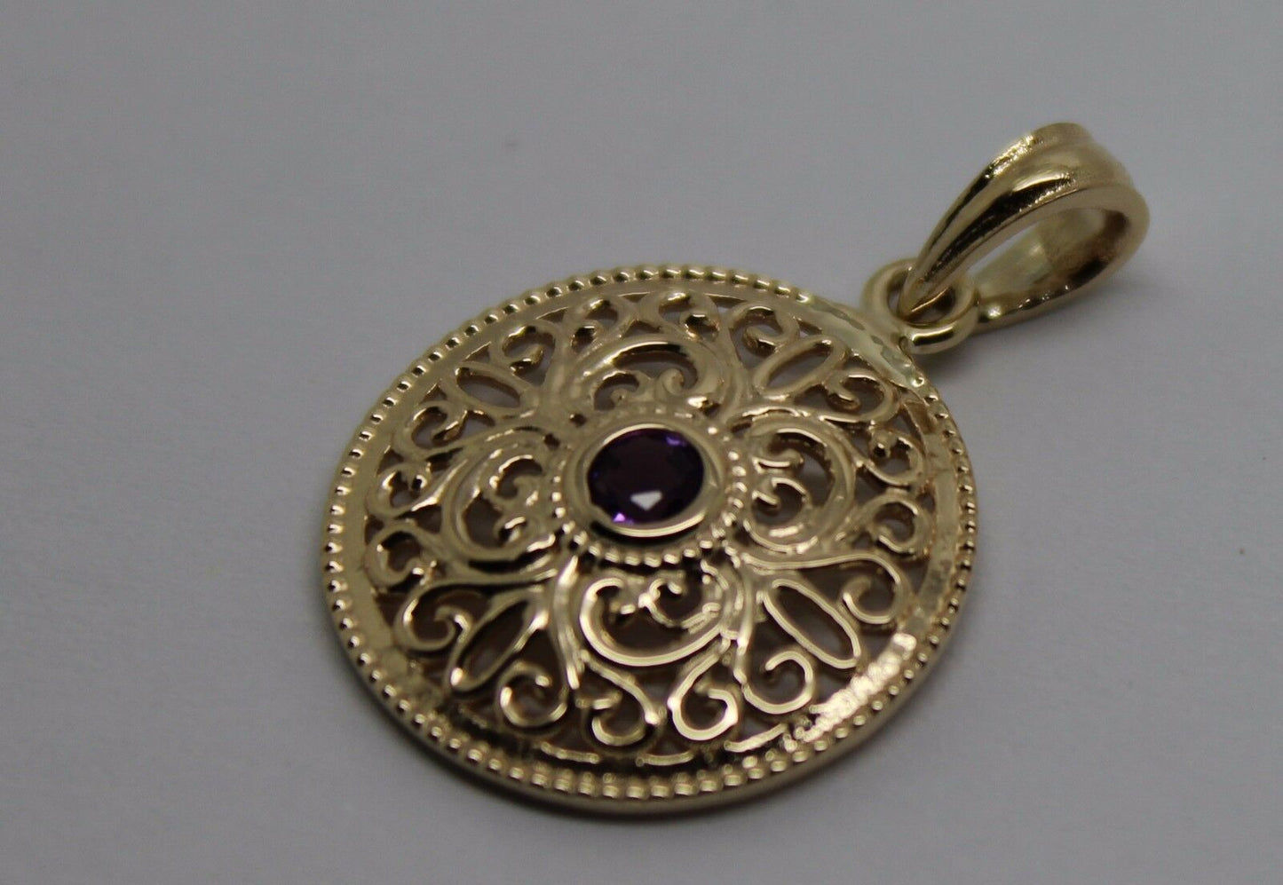 Kaedesigns, 9ct Yellow Gold or White Gold or Rose Gold filigree Amethyst Pendant