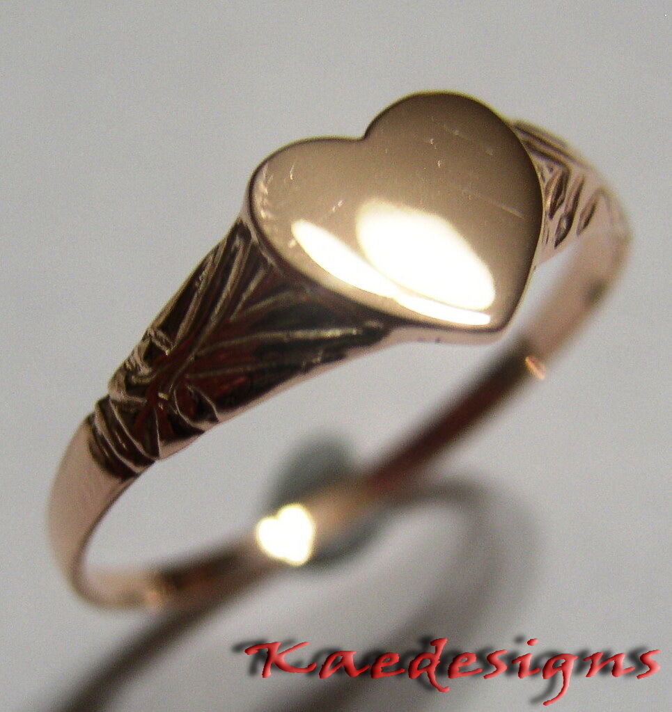 Size M 1/2, New Solid Genuine New 9ct 9kt Yellow, Rose or White Gold Heart Signet Ring 200