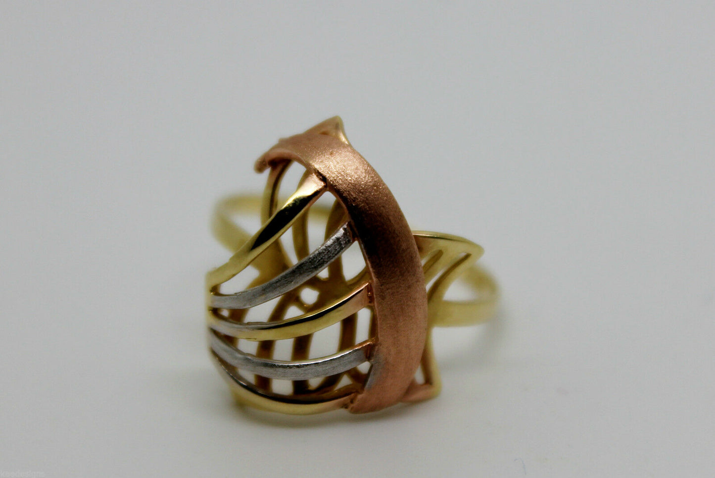 Size P, Genuine 18ct 750 Rose Yellow & White Gold Dress 3 Tone Ring