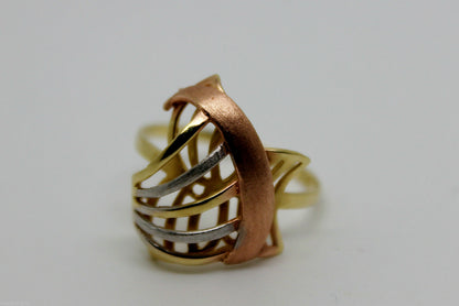 Size P, Genuine 18ct 750 Rose Yellow & White Gold Dress 3 Tone Ring
