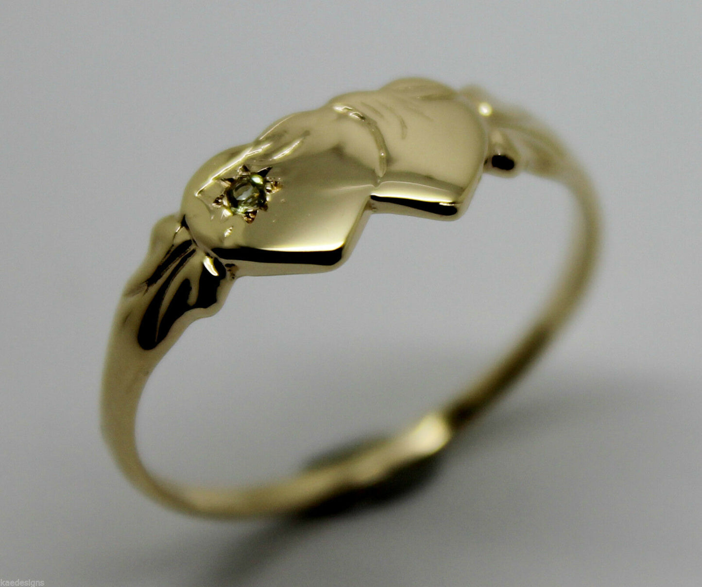Genuine 9ct 9k 375 Yellow, Rose or White Gold Double Heart Signet Ring Peridot -August Birthstone