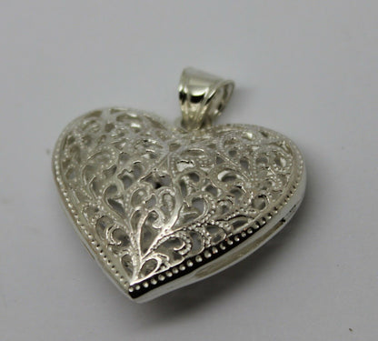 Genuine Sterling Silver 925 Huge Heavy Large Filigree Heart Pendant