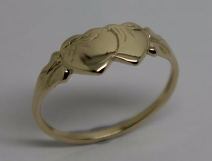 Size S, 9ct Yellow, Rose or White Gold Double Heart Signet Ring