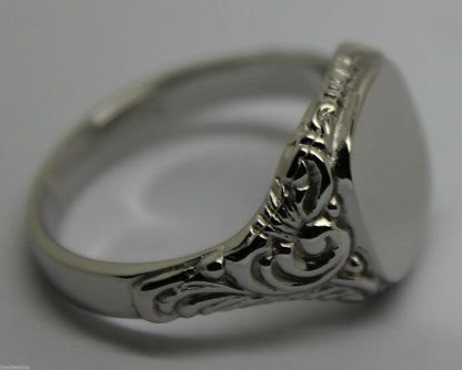 Genuine Large Mens 9ct 9k 375 White Gold Square Engraved Signet Ring