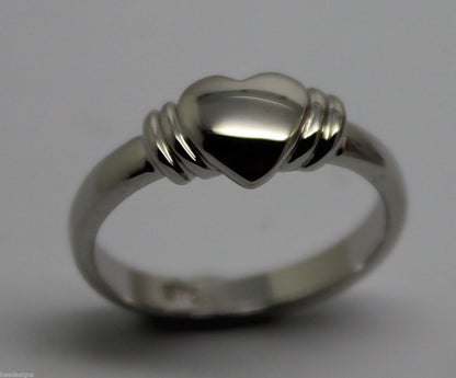 Genuine 9ct 9k Small Solid White Gold Heart Signet Ring - Ring size F