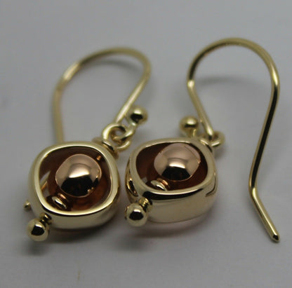 Genuine New 9k 9ct Rose & Yellow Gold Spinning Belcher Ball Earrings