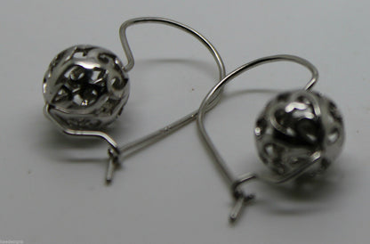 Genuine 9ct 9k 375 White Gold 12mm Ball Drop Filigree Earrings