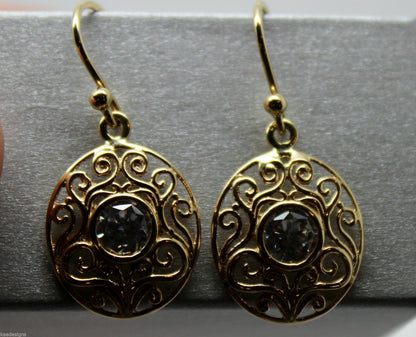 9ct 9k 375 Yellow, White, or Rose Gold Cubic Zirconia Oval Filigree Hook Earrings