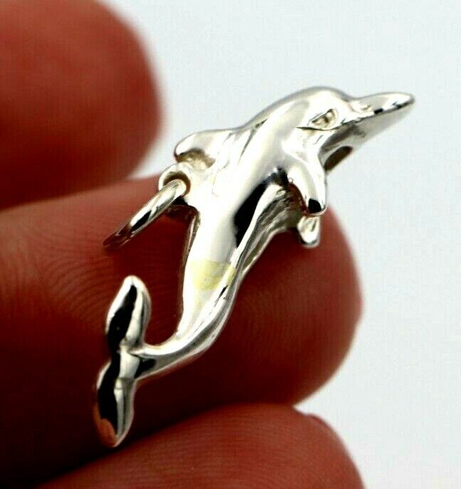 Heavy New 9ct Yellow or Rose or White Gold or Sterling Silver Dolphin pendant