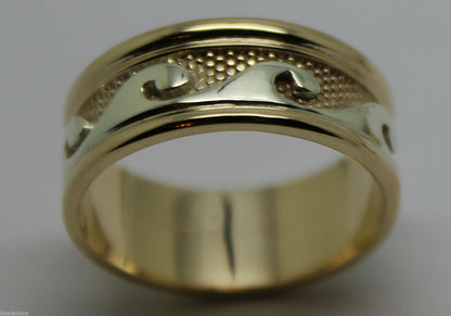 Solid Genuine 9ct 9kt Yellow And White Gold Mens Surf Wave Ring - Choose your ring size