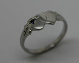 Genuine 9ct 9kt White Gold Australian Blue Sapphire Double Heart Signet Ring
