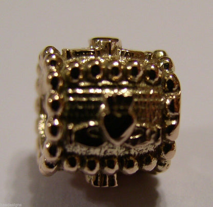 Genuine 9ct Yellow or Rose or White Gold or Silver Celtic Claddagh Charm for Bead Bracelet or Necklace.